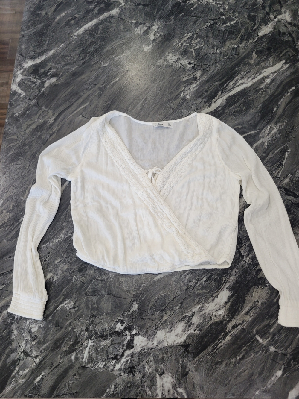 Hollister White Wrap Lace-Trim Long Sleeve Blouse